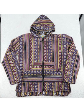 Woven Hoodie Jacket Drug Shrug Sunshine Joy Multicolor Hippie Cotton Size Medium